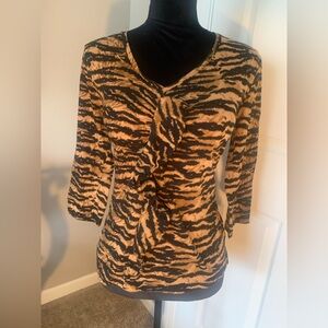 Jones New York Brown and Black Animal Print Stretchy Top